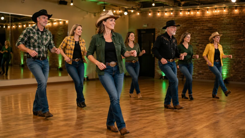 Gruppe bei einem Line-Dance-Kurs