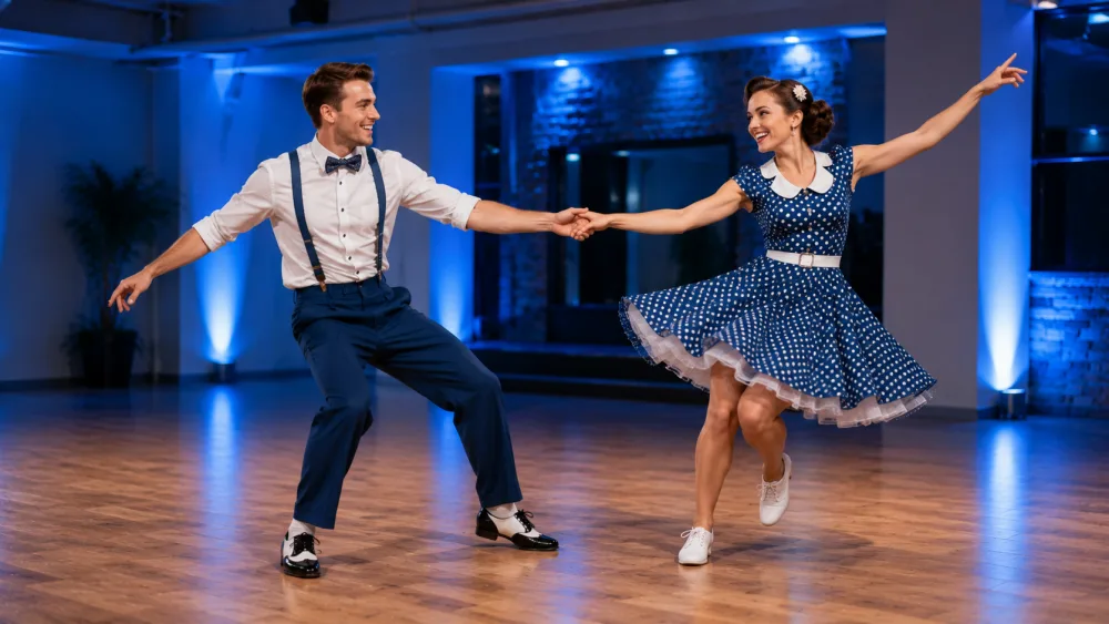 Tanzpaar bei einem Swing-Kurs
