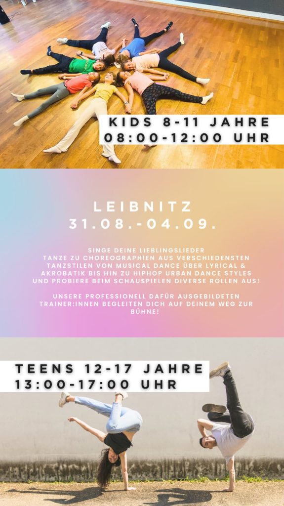 Sing Dance Act Leibnitz vom 31. August bis 4. September 2026 für Kids und Teens.