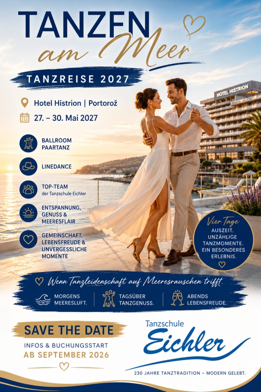Flyer Tanzreise 2027 Tanzen am Meer im Hotel Histrion Portoroz