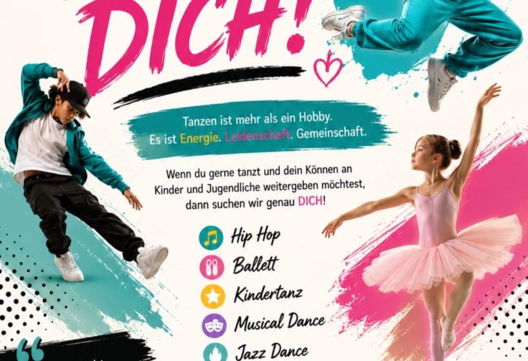Heller Flyer Wir suchen dich der Tanzschule Eichler für das Team Eichler.