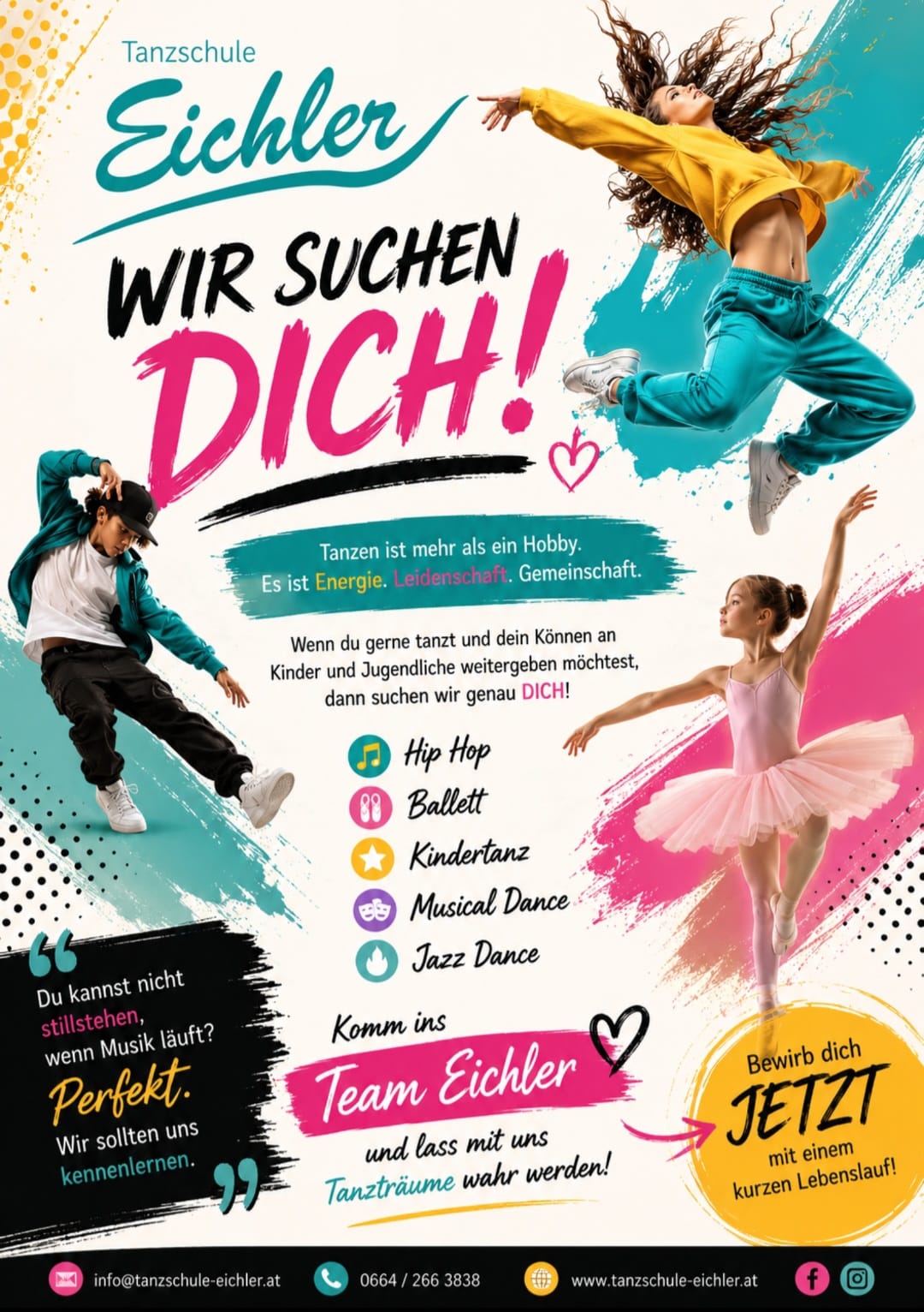 Heller Flyer Wir suchen dich der Tanzschule Eichler für das Team Eichler.